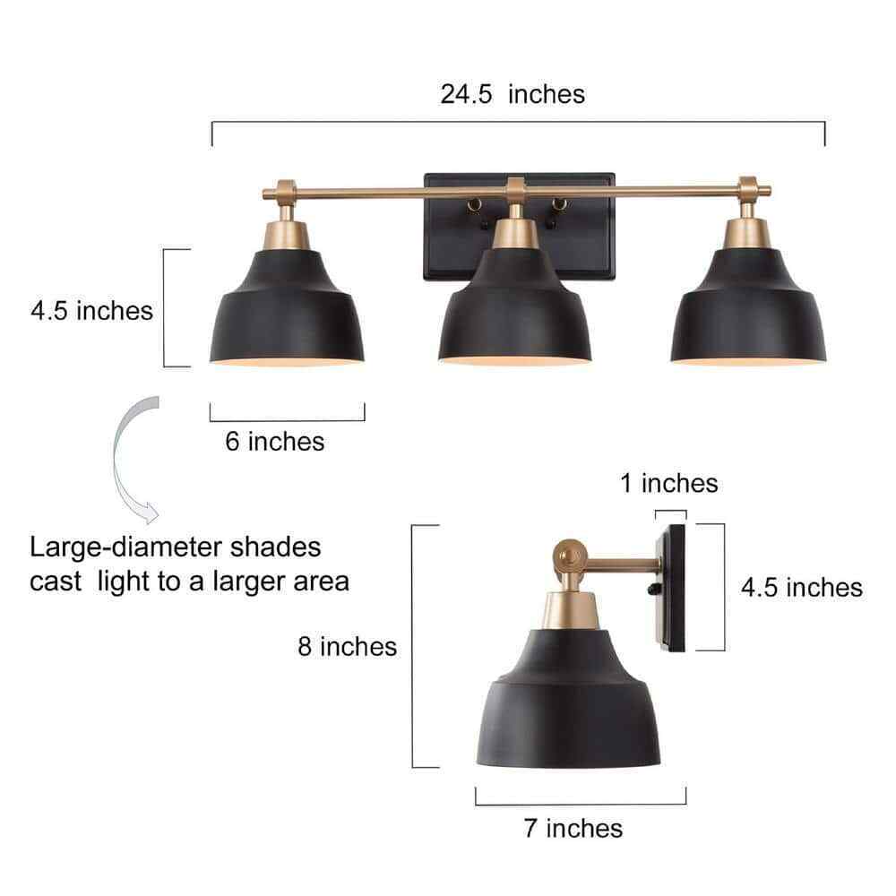 LNC Modern Black Bathroom Vanity Light w/24.5 in. 3-Light Metel Bath Wall Sconce