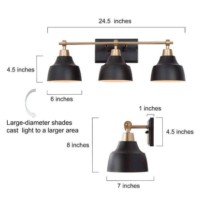 LNC Modern Black Bathroom Vanity Light w/24.5 in. 3-Light Metel Bath Wall Sconce
