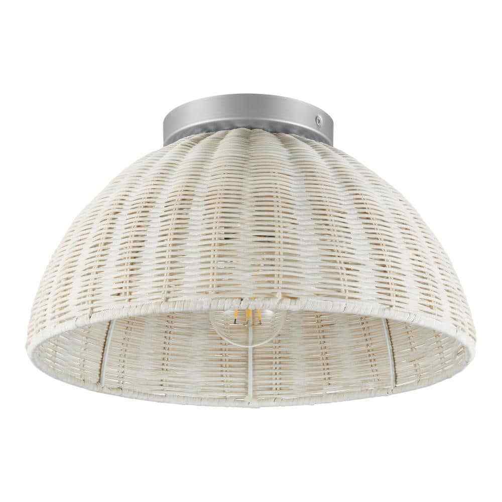 Hampton Bay Highler 13 in. Silver Flush Mount with White Rattan Shade HD5887E5