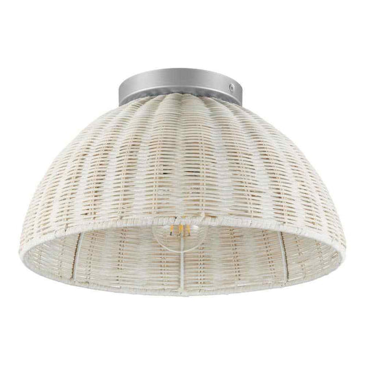 Hampton Bay Highler 13 in. Silver Flush Mount with White Rattan Shade HD5887E5