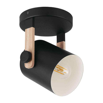 Eglo Hornwood Black and Wood Matte Black/Cream Cylindrical Light Metal Shade