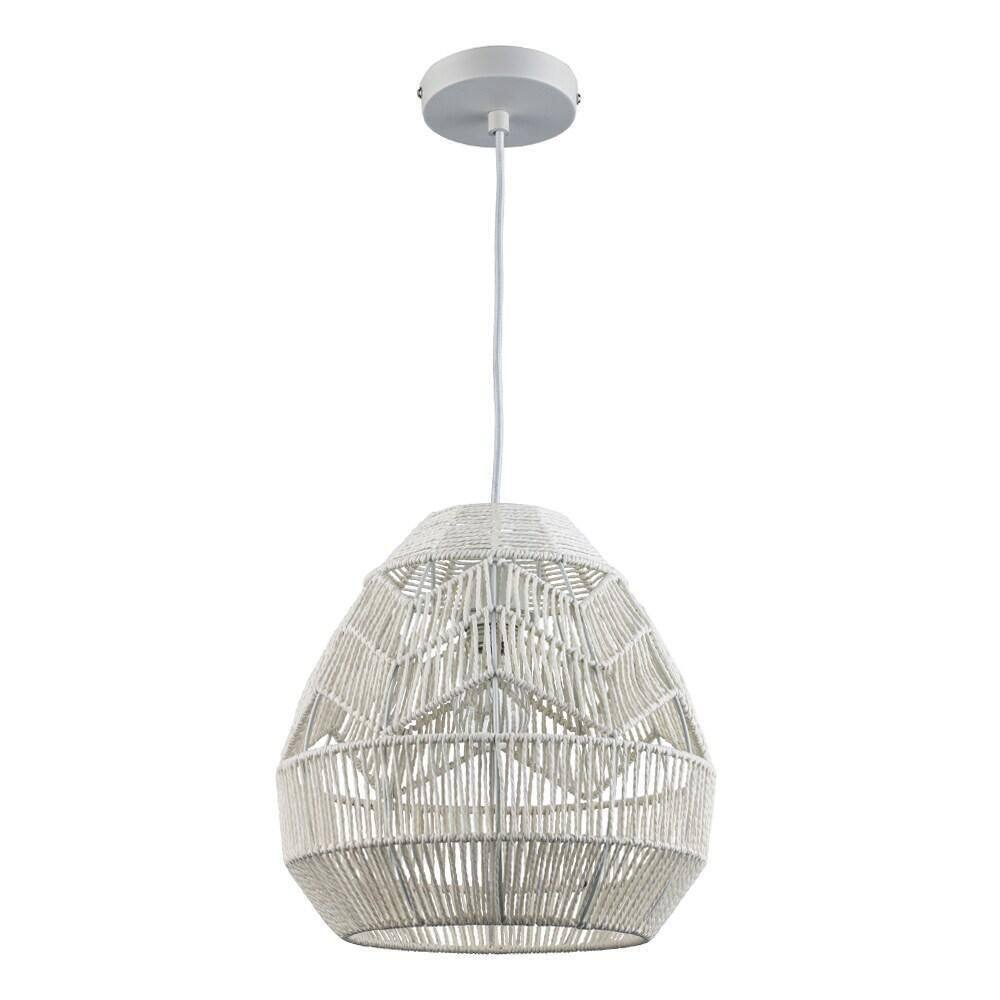 Bel Air Lighting 1-Light White Rope Basket Pendant Light Fixture w/ Woven Shade