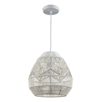 Bel Air Lighting 1-Light White Rope Basket Pendant Light Fixture w/ Woven Shade