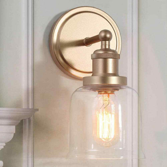 Uolfin Modern Gold 1-Light Bell Bathroom Vanity Lighting with Clear Glass Shade