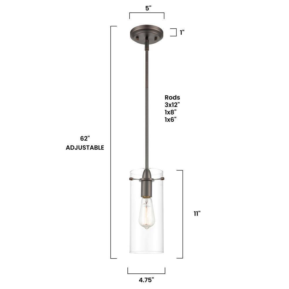 Light Society Montreal 1-Light Modern Bronze Pendant with Clear Glass Shade