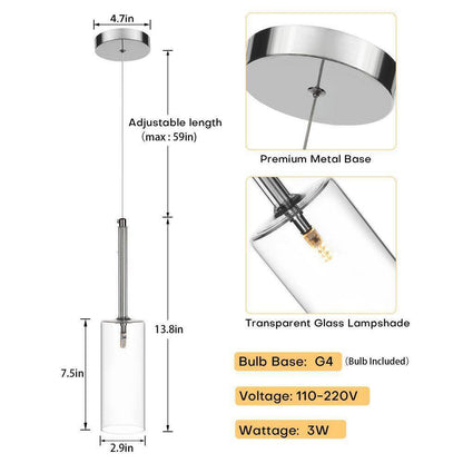 LamQee 1-Light Clear Cylinder Pendant Light with Glass Shade 06FTL0239CBK