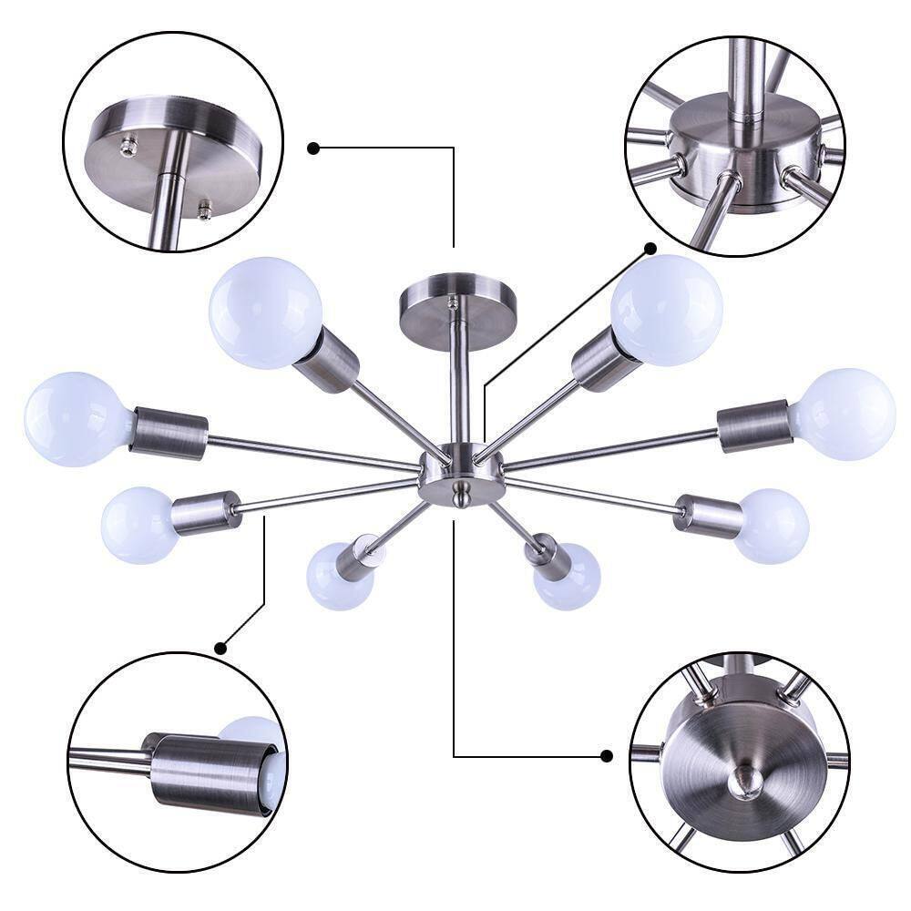 RRTYO Kaylani 8-Lights Nickel Mid-Century Light Sputnik Semi-Flush Mount
