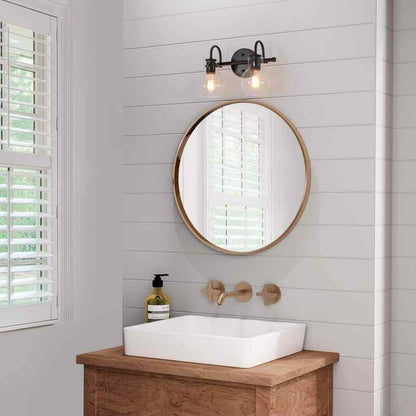 LNC 13 in. 2-Light Modern Black Arched Mirror Vanity Light w/ Globe Glass Shades