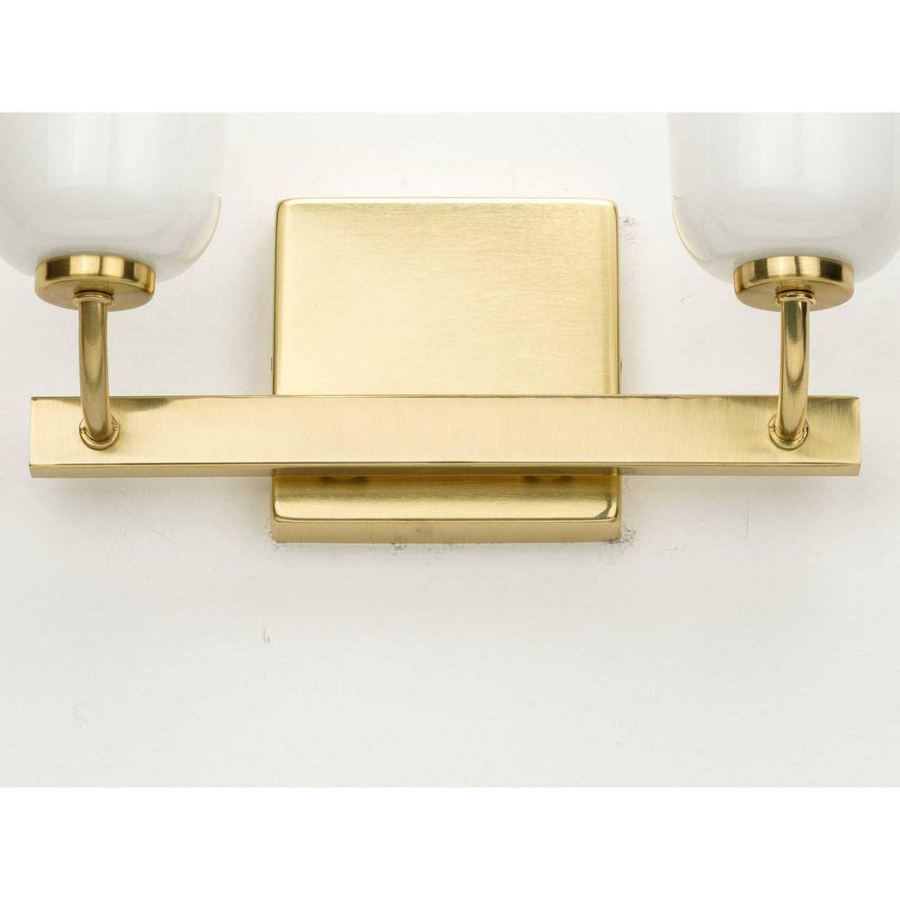 Progress Lighting Moore 2-Light Satin Brass White Opal Glass Vanity Light