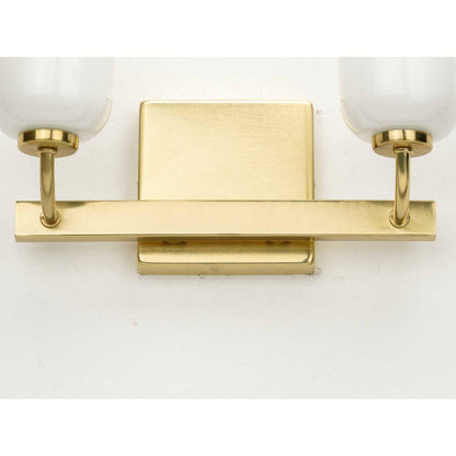 Progress Lighting Moore 2-Light Satin Brass White Opal Glass Vanity Light