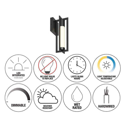 Artika Walt Black Modern LED Outdoor Hardwired Garage Porch Light Lantern Sconce