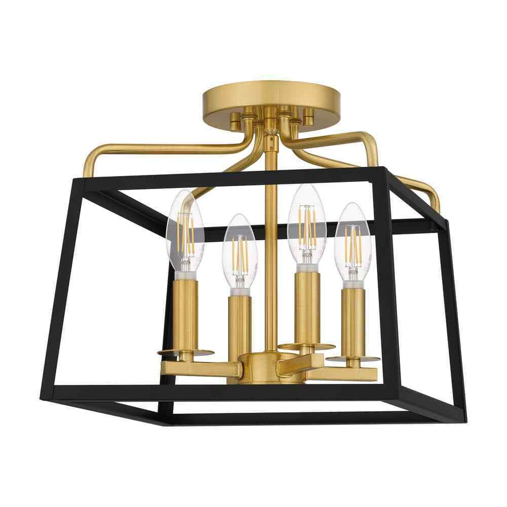 Hampton Bay Parley 12 in. 4-Light Matte Black and Gold Cage Semi- Flush Mount