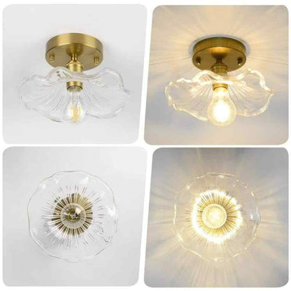 TOZING 9 in. Gold Modern Lotus Leaf petal Flower Semi-Flush Mount Ceiling Light