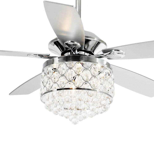 Parrot Uncle 52 in. Indoor Chrome Downrod Mount Crystal Chandelier Ceiling Fan