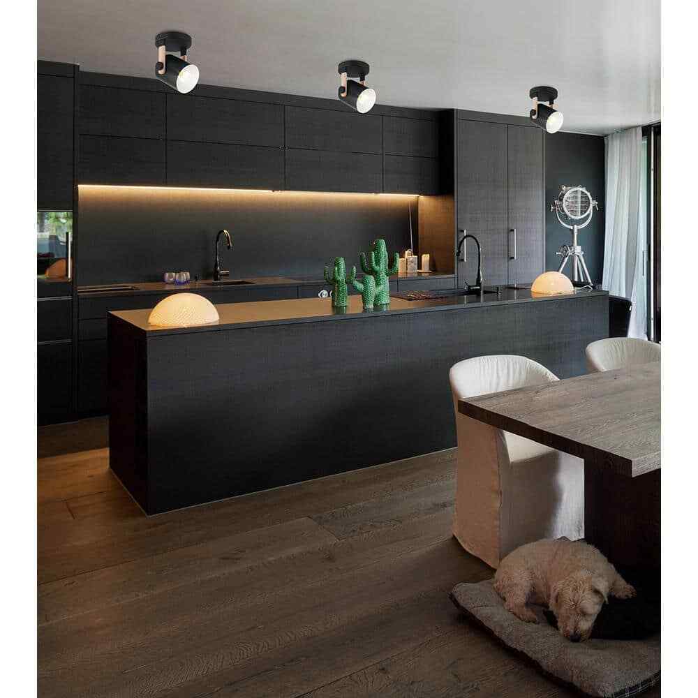 Eglo Hornwood Black and Wood Matte Black/Cream Cylindrical Light Metal Shade