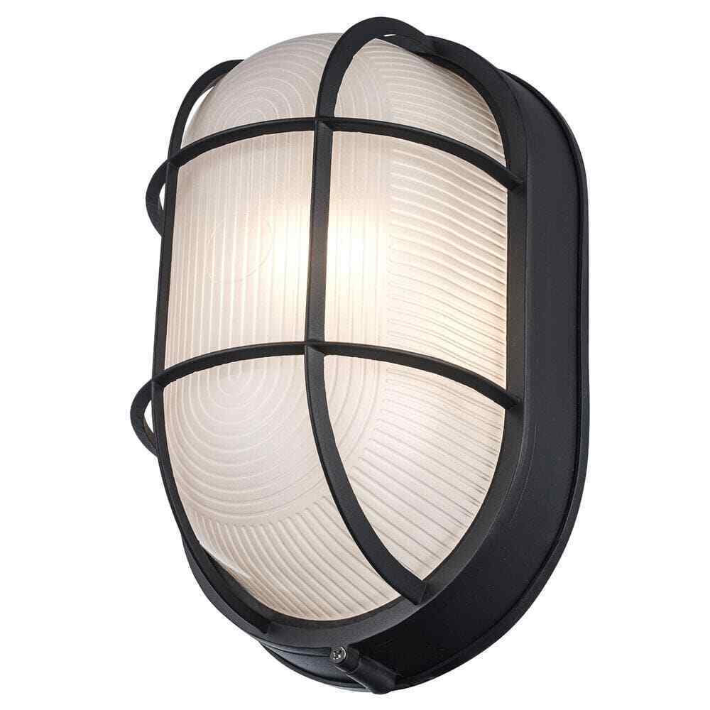 Bel Air Lighting Aria Black Oval Outdoor Wall Light Fixture w/ Ribbed Glass