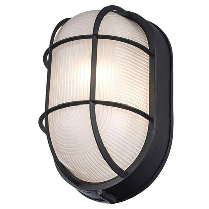 Bel Air Lighting Aria Black Oval Outdoor Wall Light Fixture w/ Ribbed Glass