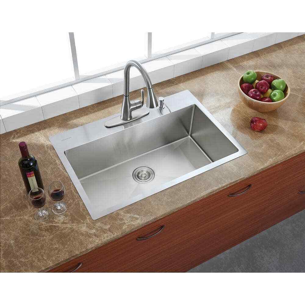 Glacier Bay 32 in. Tight Radius Drop-in 16G SS 4-Hole Single Bowl Kitchen Sink
