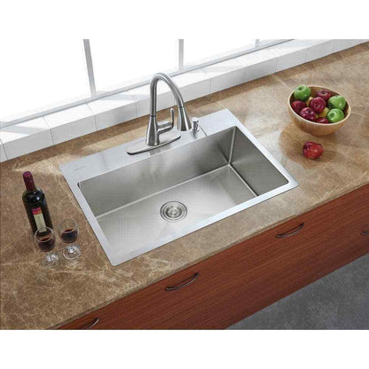 Glacier Bay 32 in. Tight Radius Drop-in 16G SS 4-Hole Single Bowl Kitchen Sink