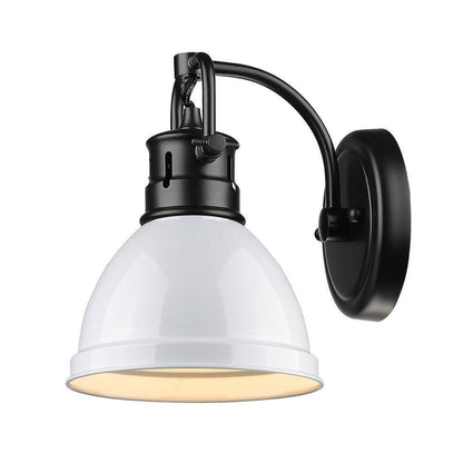 Golden Lighting Duncan Collection Black Bath Sconce Light with White Shade