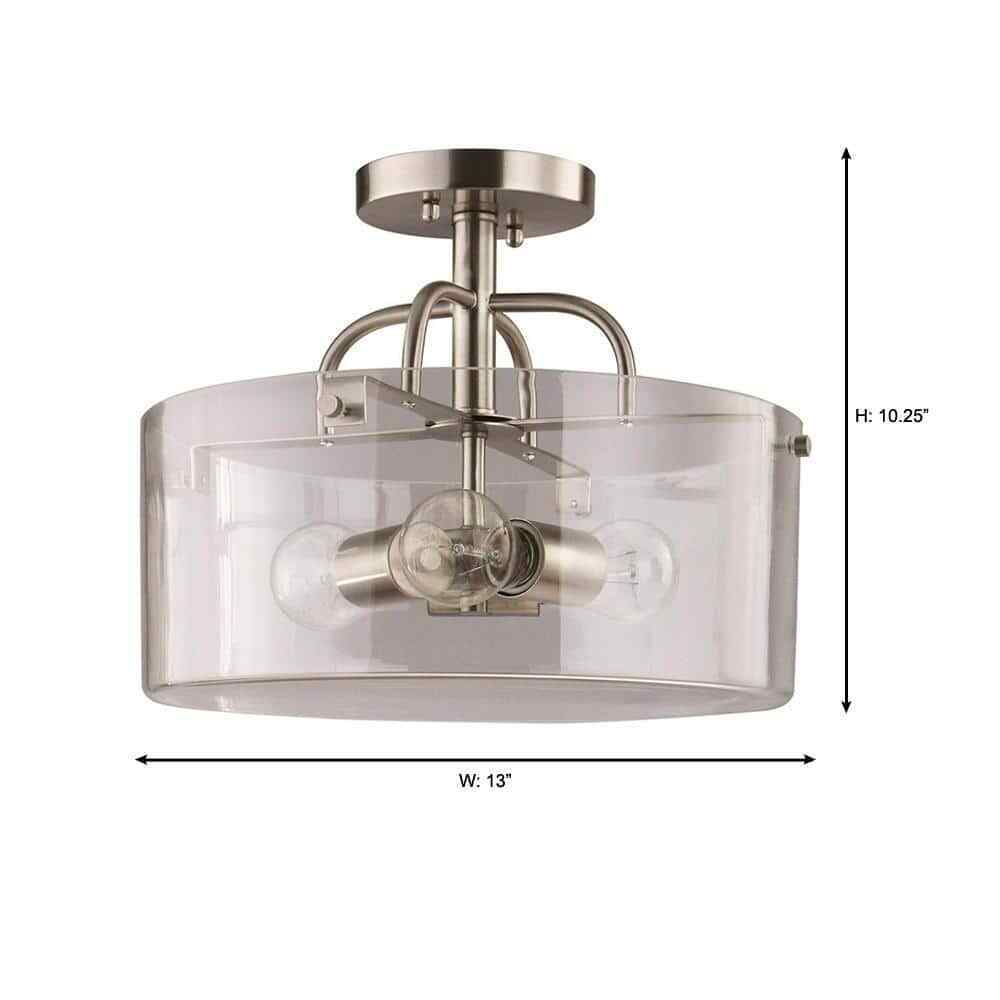 Home Decorators Shirwell 3-Light Brushed Nickel Semi-Flush Mount