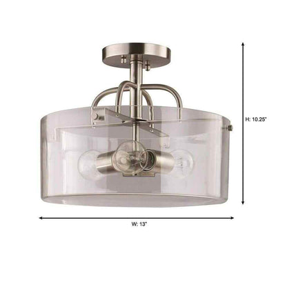 Home Decorators Shirwell 3-Light Brushed Nickel Semi-Flush Mount