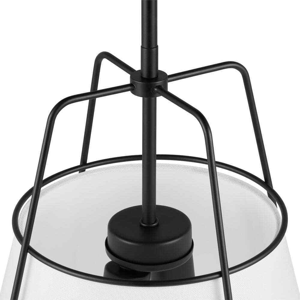 Home Decorators Havenport 2-Light Matte Black Pendant with White Fabric Shade