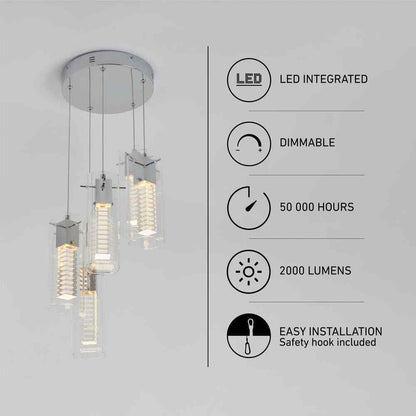 Artika Hologram 5 Light Chrome Modern LED Pendant Light Fixture Kitchen Dining