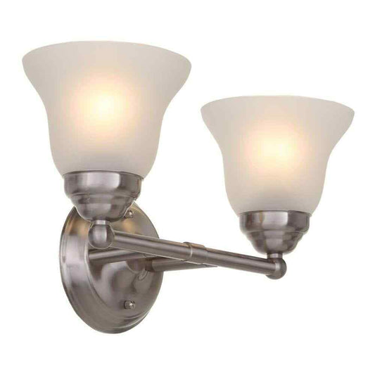 Hampton Bay Ashhurst 2-Light Brushed Nickel Vanity Light w/ Frosted Glass Shades