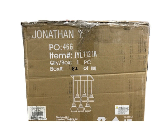 JONATHAN Y Sydney 18.88 in. 6-Light Nickel Farmhouse Iron/Glass Cluster Pendant