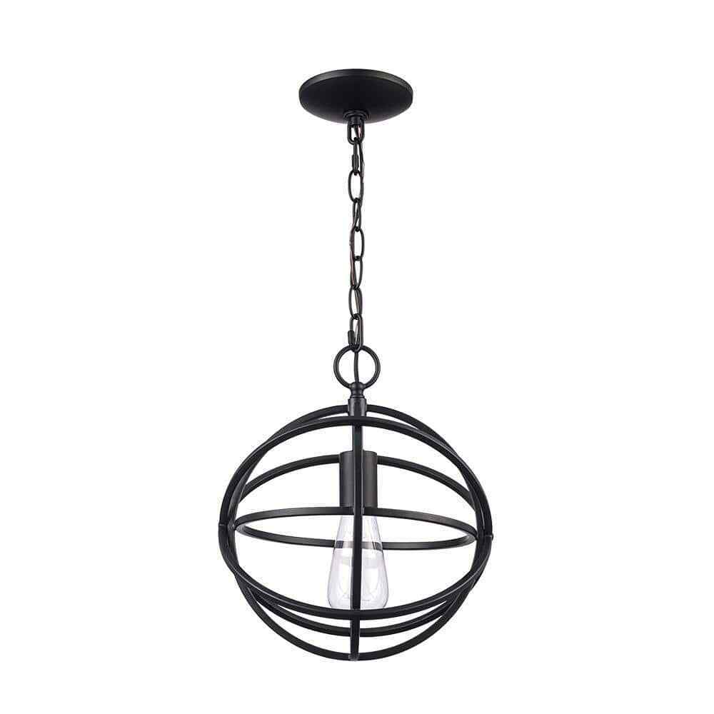 Home Decorators Collection Sarolta Sands 1-Light Black Orb Cage Pendant Light