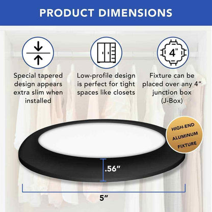 NEXT GLOW Ultra Slim Edge-lit 5 in. Round Black 4000K Ceiling Light Flush Mount