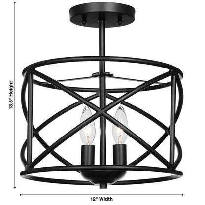 Hampton Bay Hastings 13.5 in. 2-Light Satin Bronze Drum Ceiling Semi Flush Light