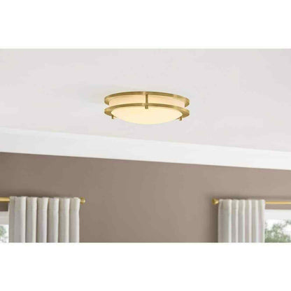 Hampton Bay Flaxmere 12 in. Brushed Gold Dimmable LED Flush Mount Ceiling Light