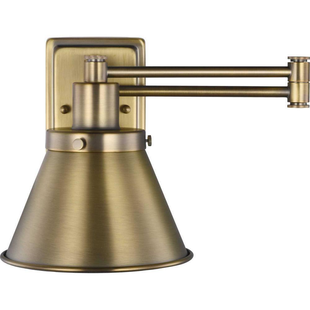 Progress Lighting Hinton Gold Vintage Brass Swing Arm Adjustable Wall Sconce