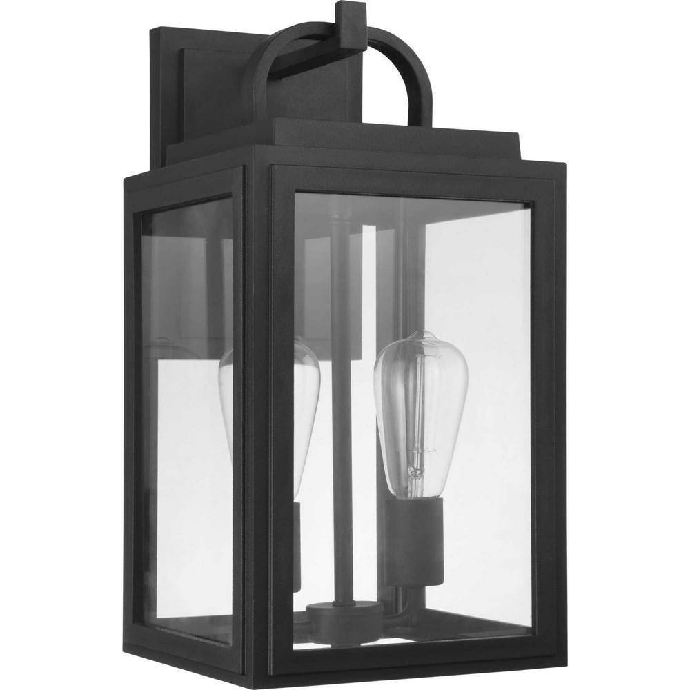 Progress Lighting Grandbury 2-Light Textured Black Clear Glass Wall Light
