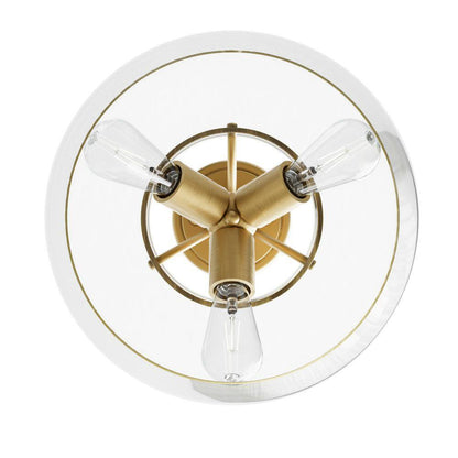 Merra 11 in. 3-Light Antique Brass Semi-Flush Mount Ceiling Light w/ Glass Shade