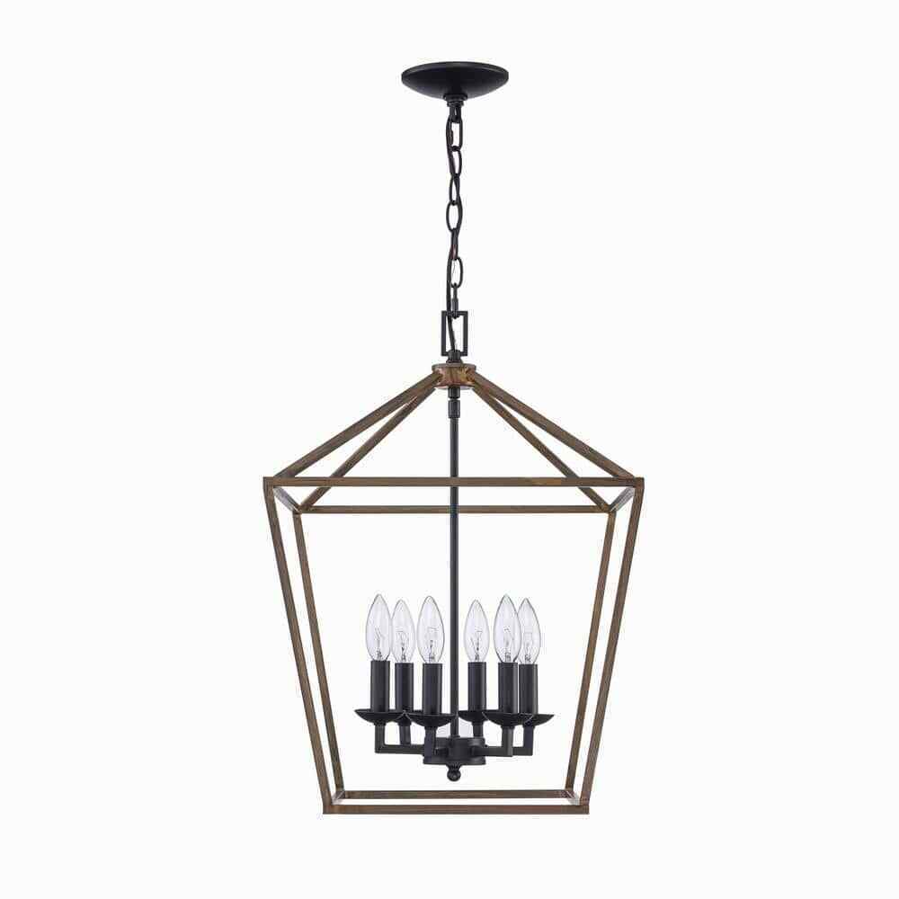 Home Decorators Weyburn Black and Faux Wood Farmhouse Chandelier Light Fixture