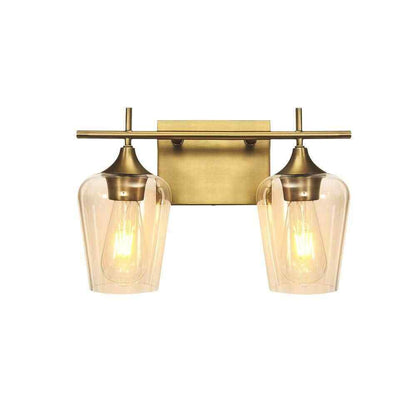 RRTYO Fritts 13.8 in. 2-Light Gold Modern Vanity Light with Clear Glass Shade