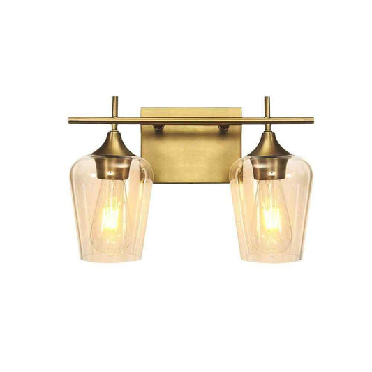 RRTYO Fritts 13.8 in. 2-Light Gold Modern Vanity Light with Clear Glass Shade