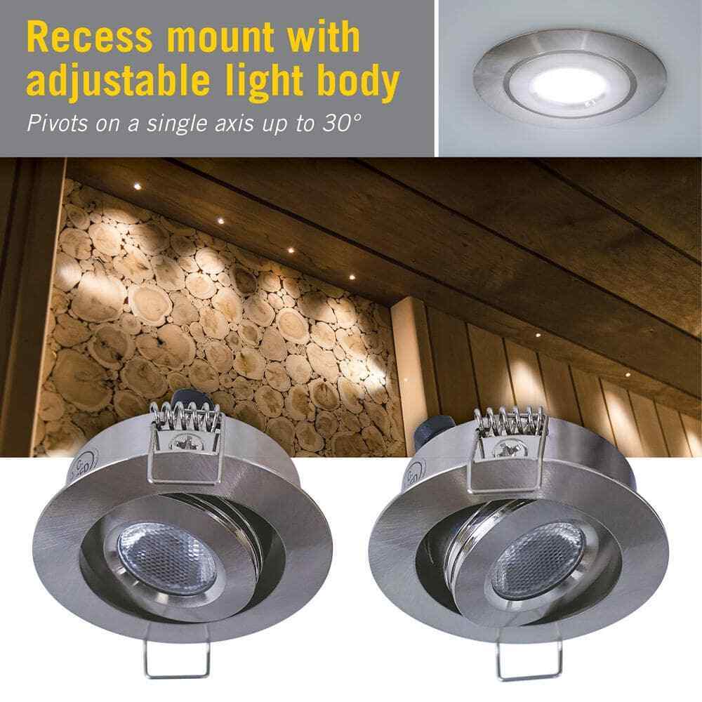 Armacost Lighting 2 in. Soft White Recessed LED Swivel Puck Light Brushed Steel