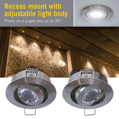 Armacost Lighting 2 in. Soft White Recessed LED Swivel Puck Light Brushed Steel