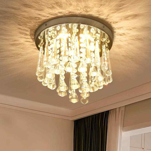 TOZING White Modern Indoor Dimmable LED Crystal Linear Flush Mount Ceiling Light