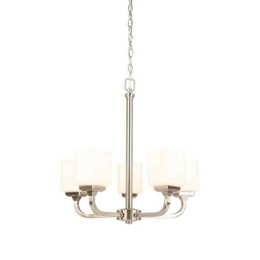 Hampton Bay 5-Light Brushed Nickel Chandelier with Frosted Glass Shades