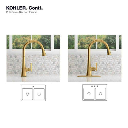 KOHLER Conti Single Handle Pull Down Sprayer Kitchen Faucet Brushed Brass