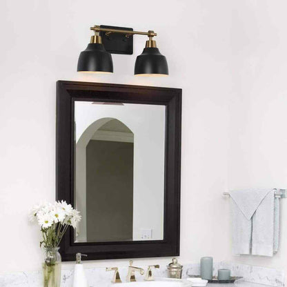 LNC Modern 14.5 in. 2-Light Black Vanity w/ Brass Plated Metal Arm + Bell Shades