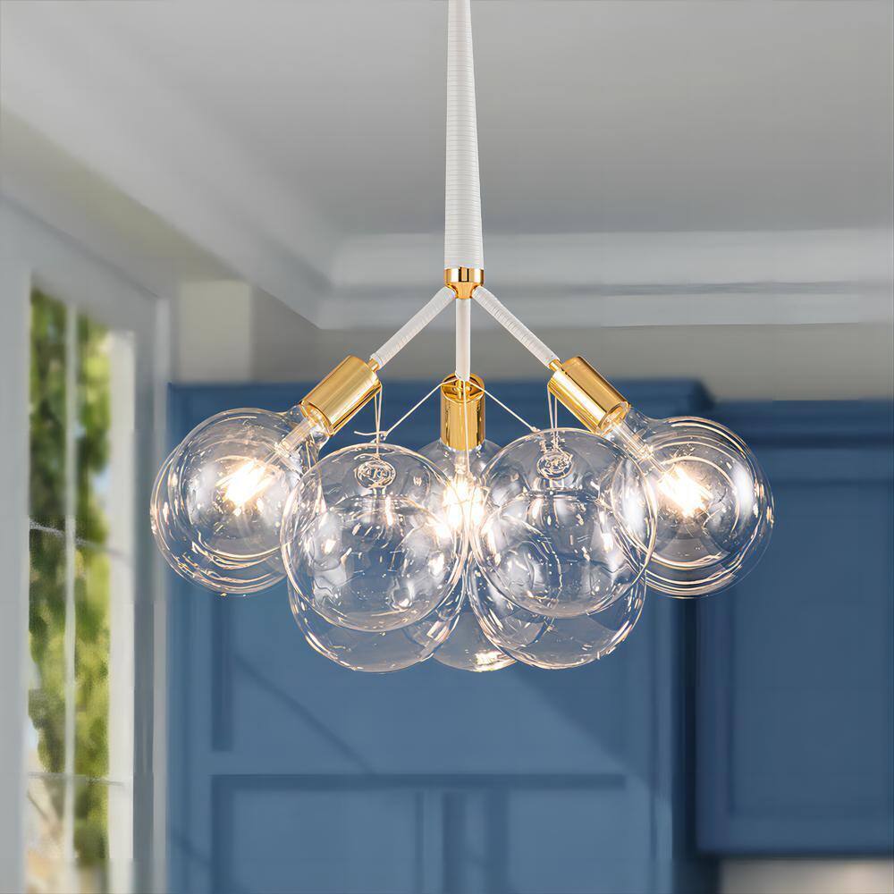 RRTYO Mateo 19.7 in. 3-light White Glam Cluster Globe Glass Bubble Chandelier