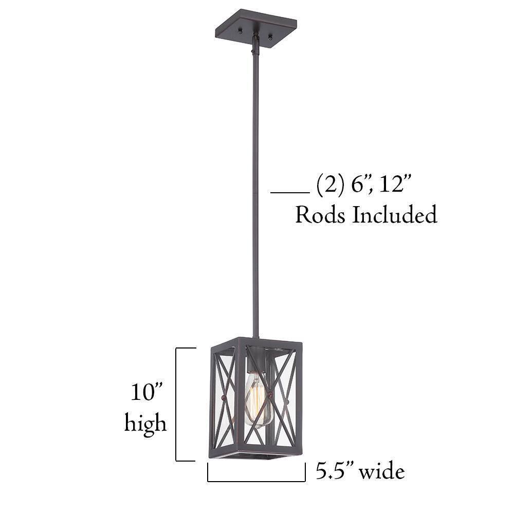 Home Decorators 1-Light Matte Black Mini Pendant Rectangular Cage Hanging Light