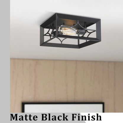 JAZAVA 11.4 in. 2-Light Black Flush Mount Square Ceiling Light