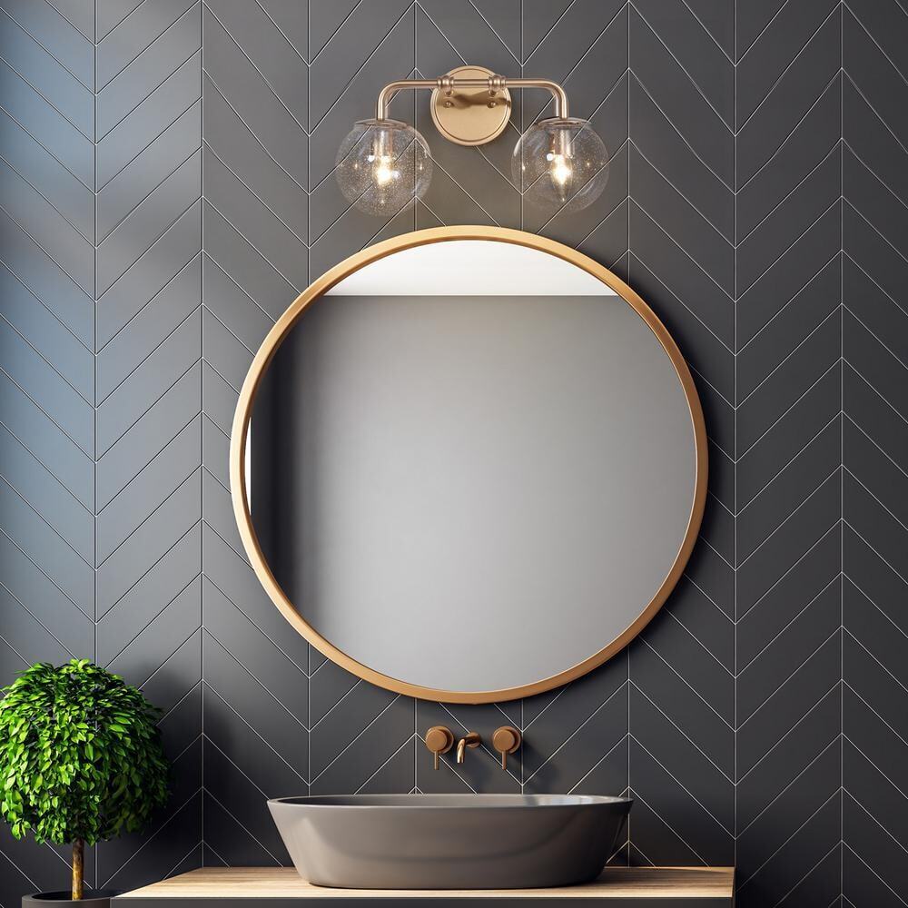 Uolfin Modern Globe Bathroom Vanity Light 2-Light Brass Gold Round Light